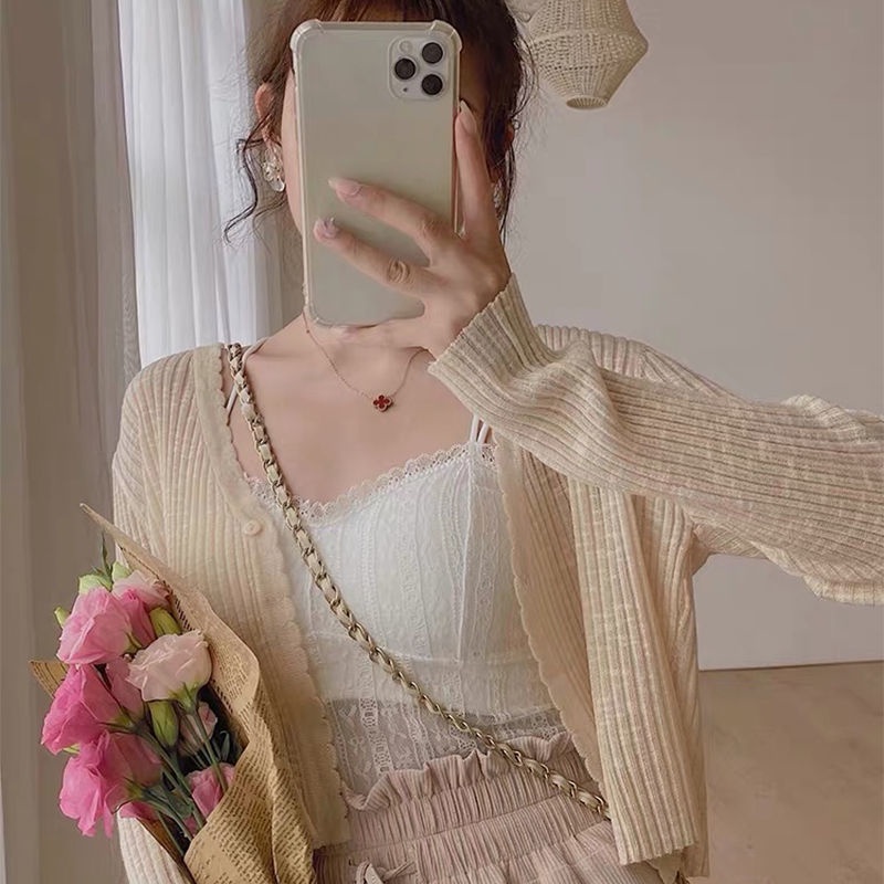 Áo khoác dệt kim mỏng nữ len cardigan mùa hè khoát nhẹ ngắn