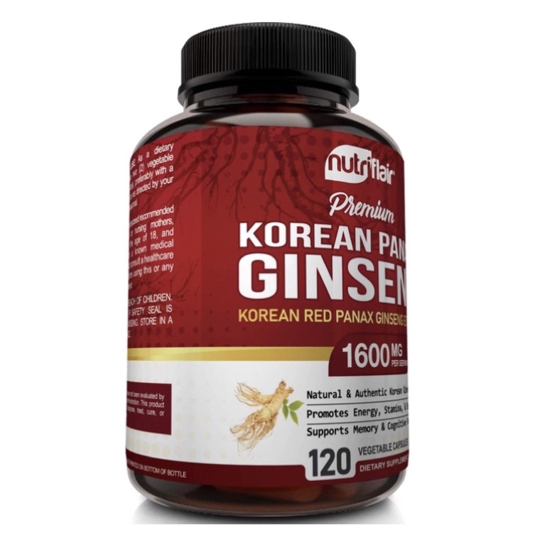 Viên nhân sâm Hàn Quốc liều cao NutriFlair Korean Red Panax Ginseng 1600mg 120viên USA