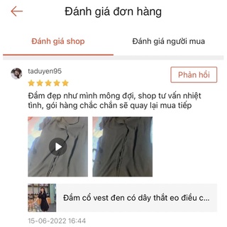 Đầm sơ mi cổ vest màu đen có dây thắt eo chất lụa mềm mát freesize