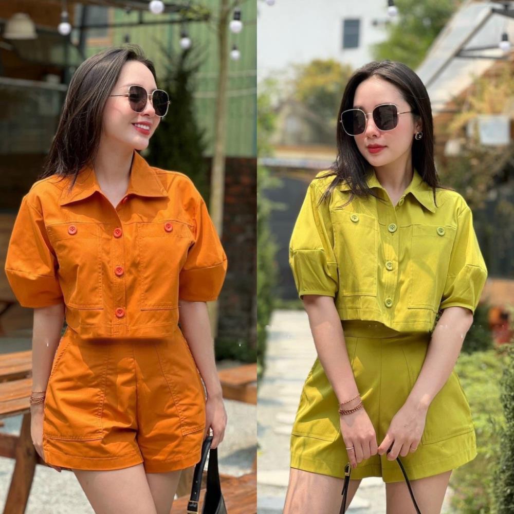 Sét Bộ Đồ Nữ, Set Đi Chơi Áo Croptop Phối Nút Kèm Quần Đùi  Phong Cách Trẻ Trung Cho Nàng Đi Dạo Phố, Dự Tiệc- Minh Phúc