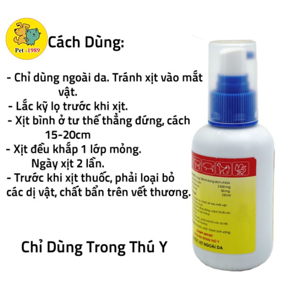 Dung Dịch Sát Trùng Derma Spray Hanvet Chai 100ml dùng cho chó mèo Pet-1989