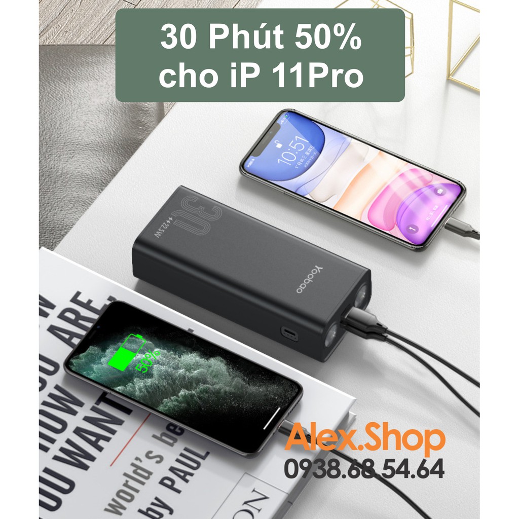 Sạc Dự Phòng Khủng Siêu Nhanh Yoobao 22,5W Đèn Pin Siêu Sáng 30000mah Du Lịch Dã Ngoại Cần Nguồn Năng Lượng Cao