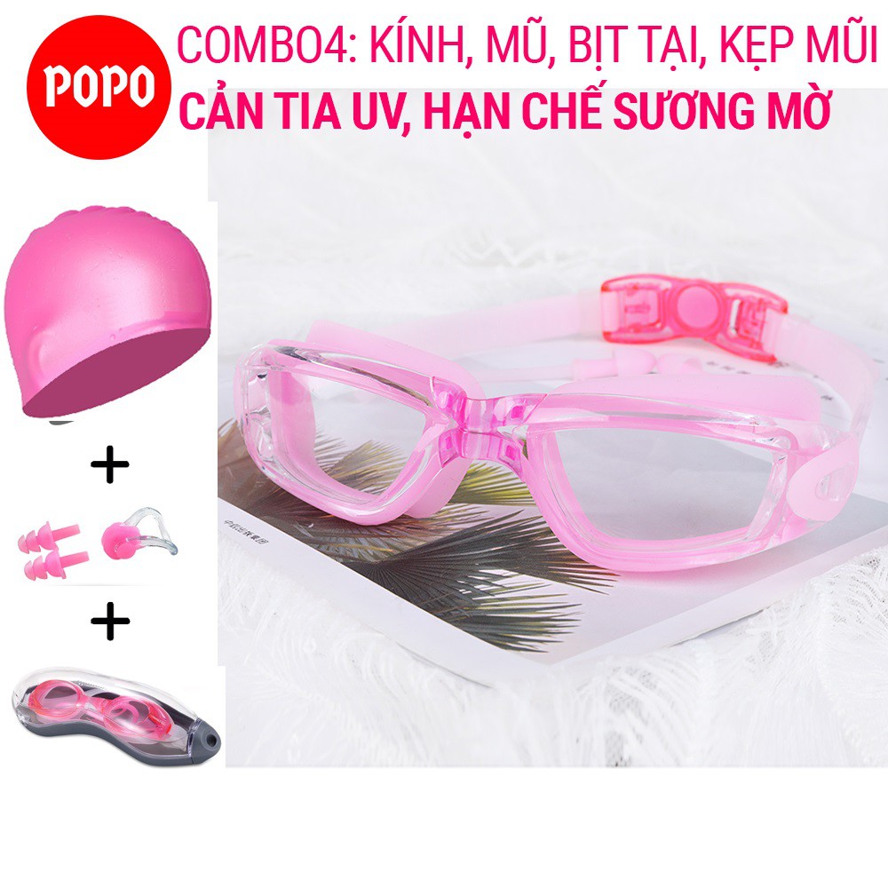 Kính bơi SPORTY thời trang hiện đại combo kính kèm bịt tai 1940, nón bơi trơn ngăn nước, bộ bịt tai kẹp mũi