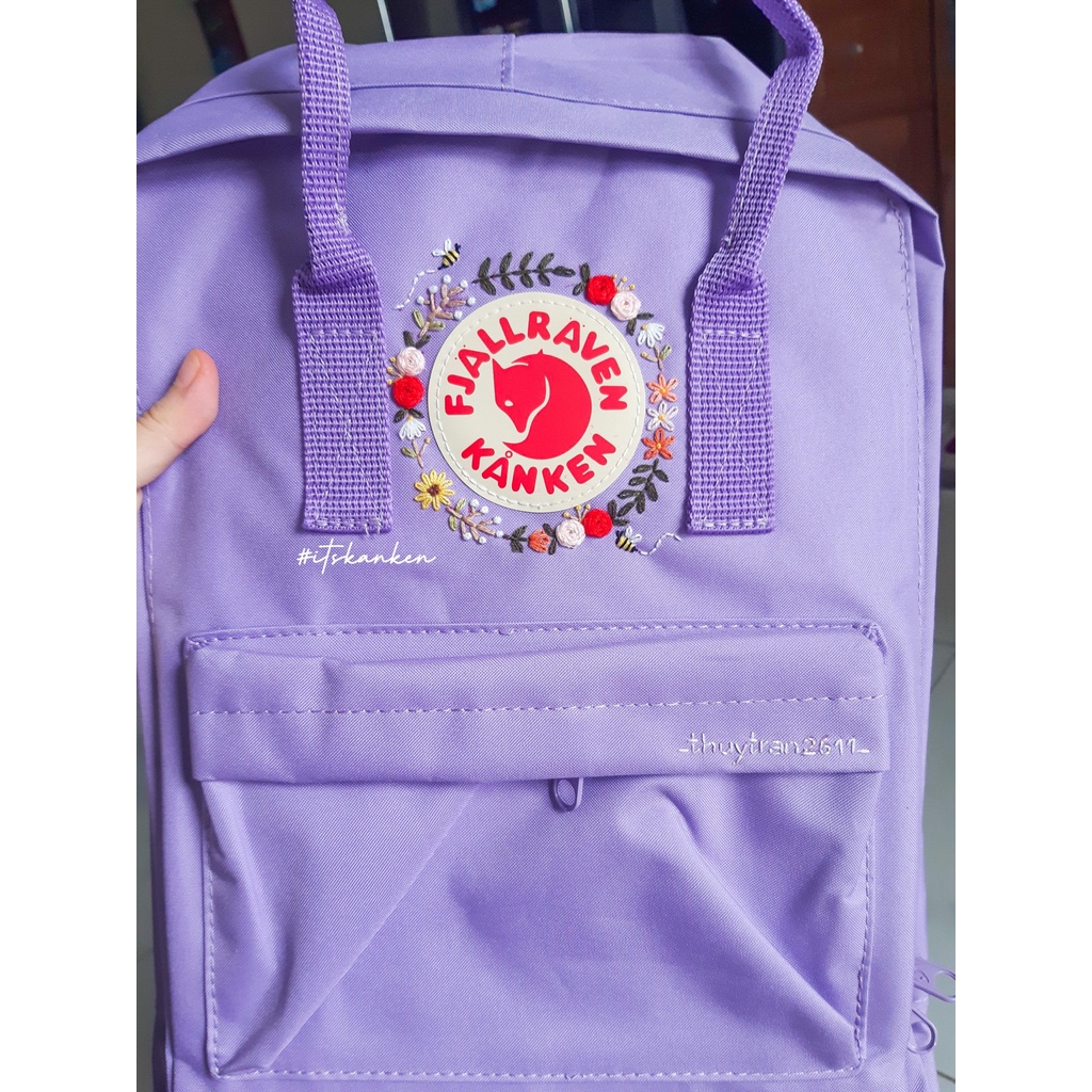 Balo Kanken Size Đi Học Màu Tím Nhạt Thêu Tay