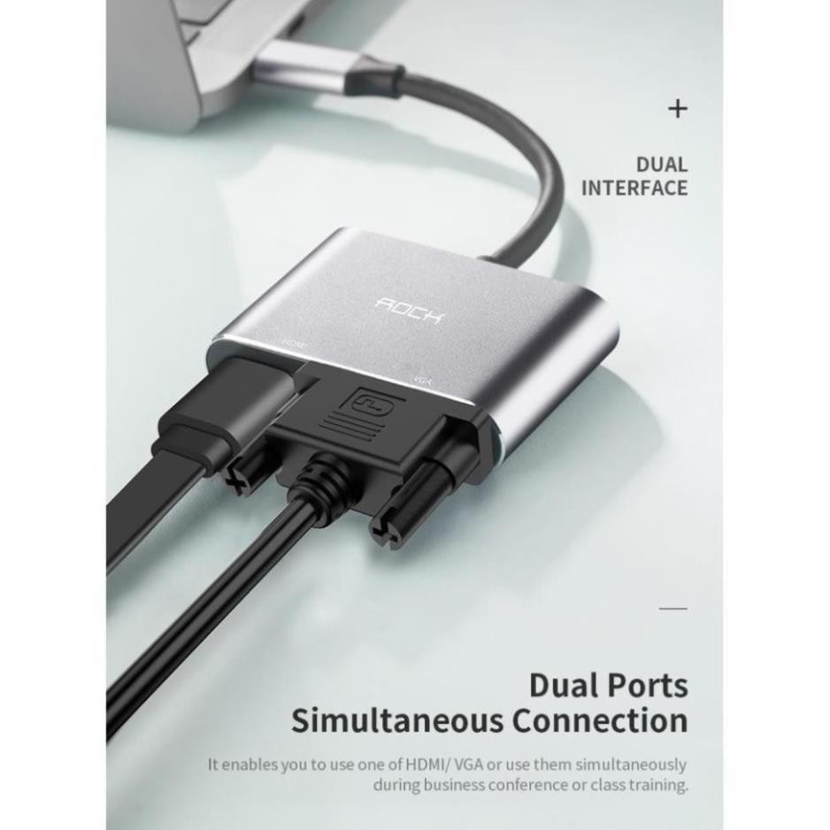 Cáp USB-C to HDMI+VGA Converter Rock - Hàng chính hãng