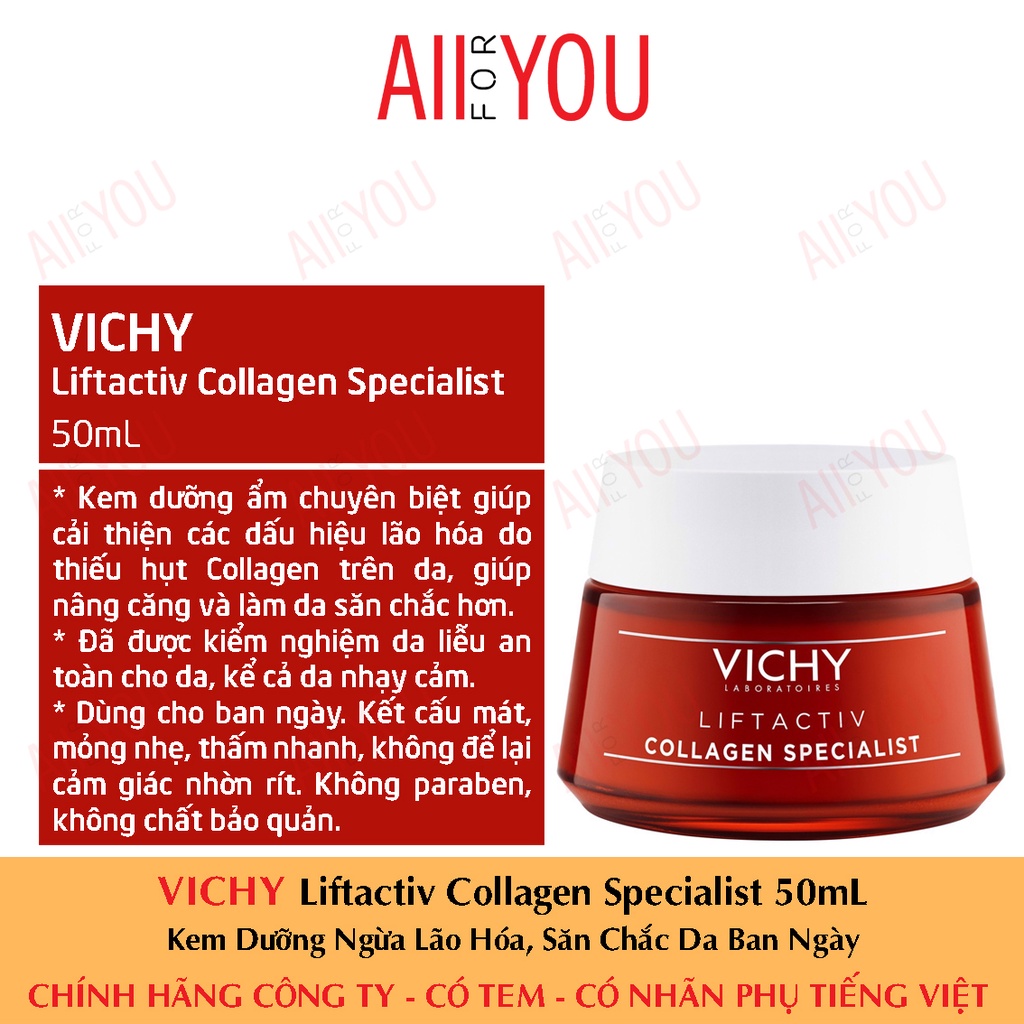 [CHÍNH HÃNG CÓ TEM] VICHY Liftactiv Collagen Specialist 50mL - Kem Dưỡng Ngừa Lão Hóa, Săn Chắc Da Ban Ngày.