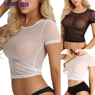 Áo croptop tay ngắn phối lưới xuyên thấu thời trang quyến rũ cho nữ