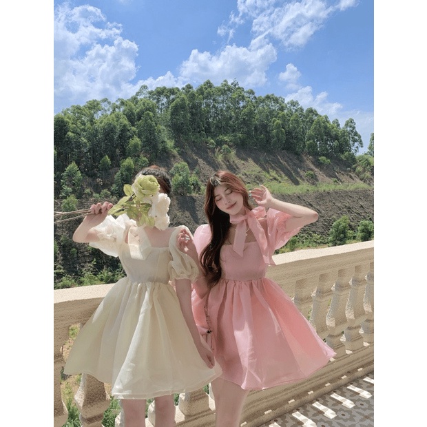 FREE SHIP ĐẦM VOAN XỐP NỮ TAY BỒNG BÚP BÊ CỰC XINH PU