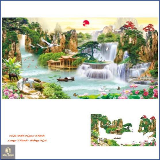 FreeShip Tranh thêu chữ thập phong cảnh thiên nhiên Sơn Thuỷ Hữu Tình 3D LV3307 3309_Chưa thêu