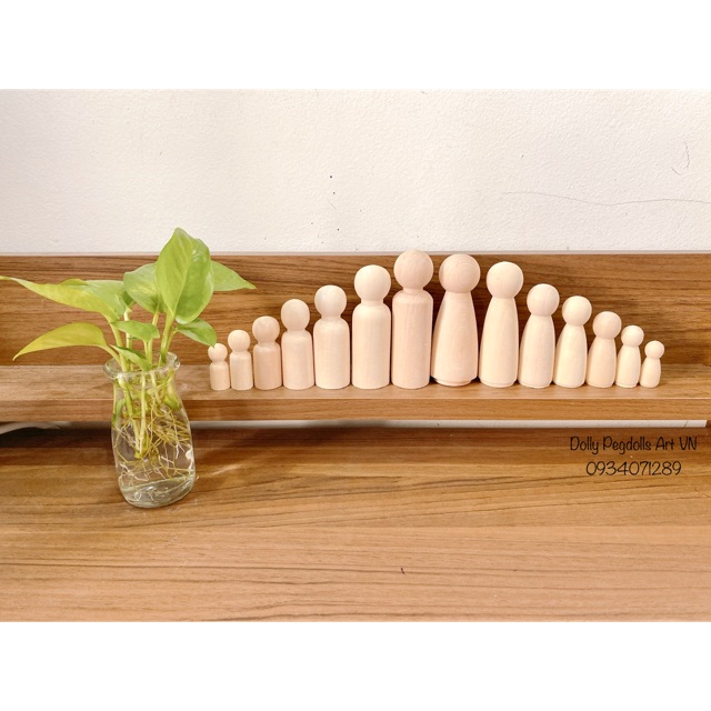 Combo 18 búp bê gỗ đủ size (3,5cm => 10cm)