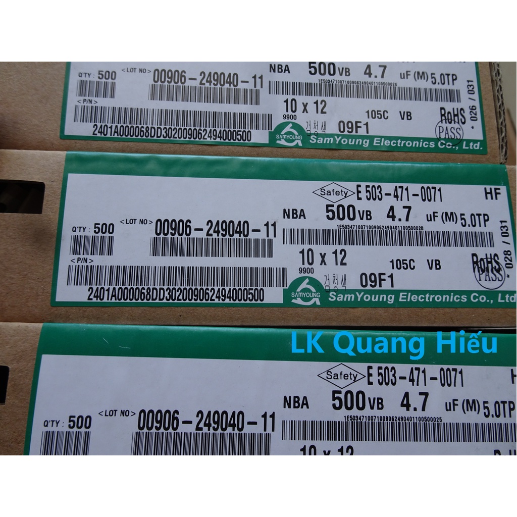 Tụ hóa 500V 4,7uf chính hãng Samyong Hàn quốc thay thế 450v 4,7uf 400v4,7uf