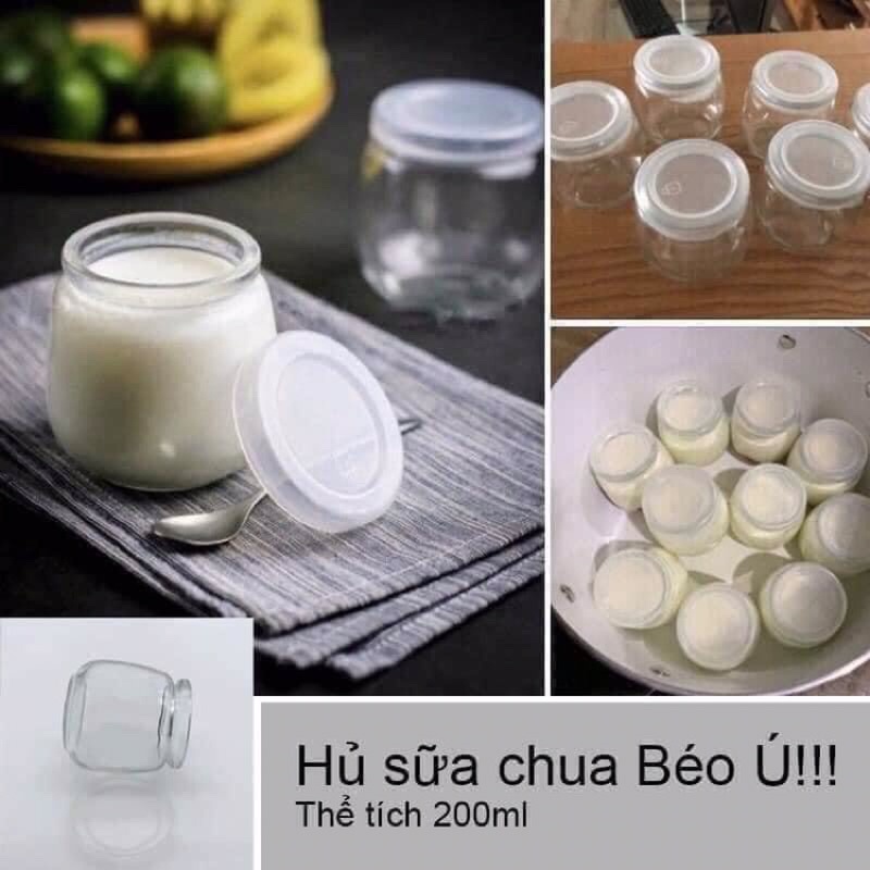 Combo 12 hũ làm sữa chưa loại to 200ml chất liệu thuỷ tinh có nắp kín