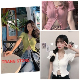 áo croptop bèo phối nút ngọc trai( kèm video)
