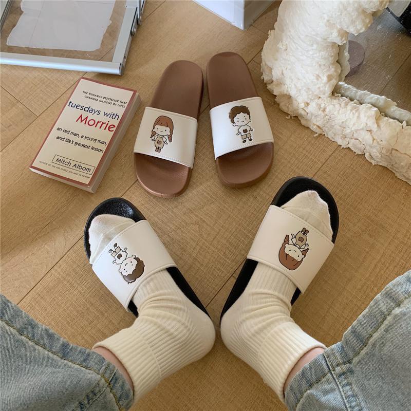 Dép quai ngang nam nữ, dép trai gái siêu cute- 3 màu đen nâu trắng