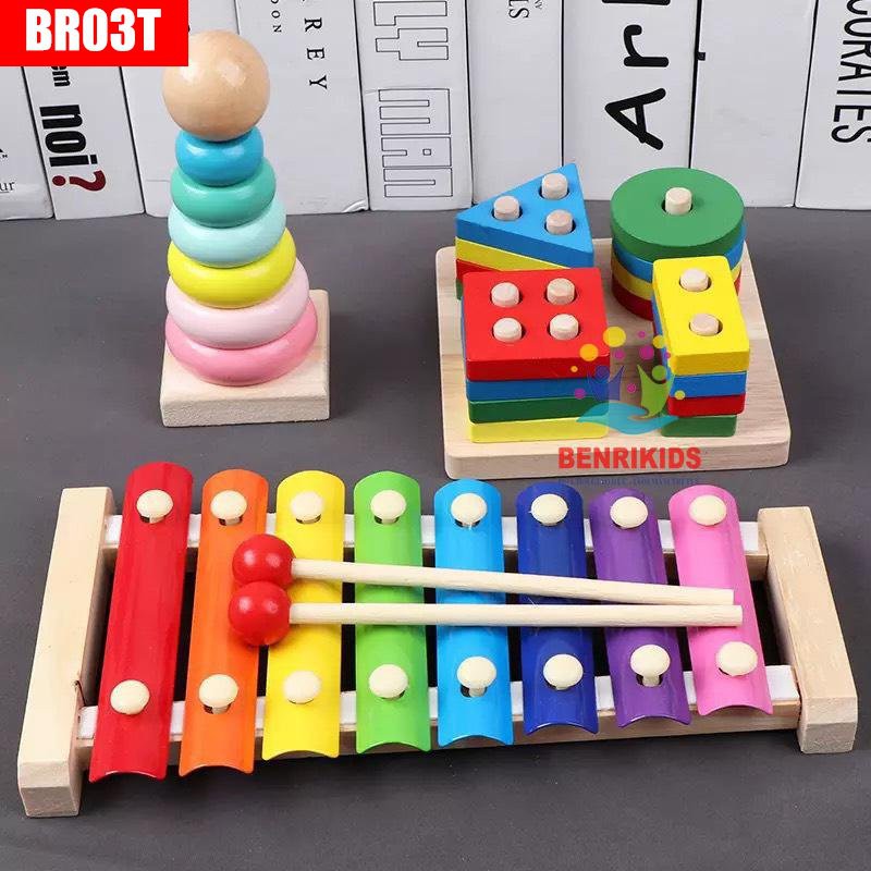 Set 3 Món Đồ Chơi Gỗ Giúp Trẻ Tư Duy Logic, Phát Triển Toàn Diện Các Kỹ Năng, BR03T