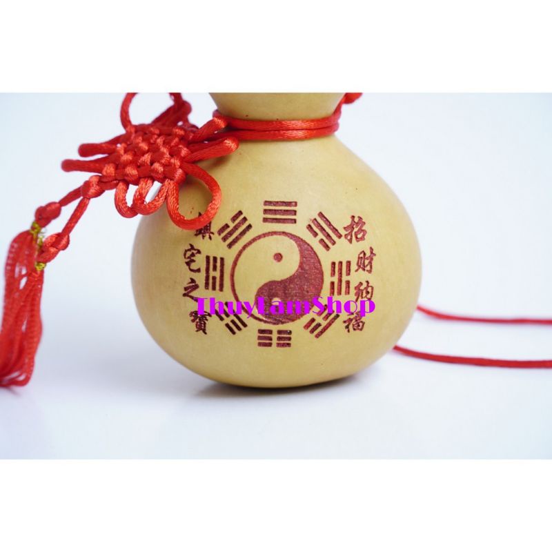 Bầu hồ lô in hình bát quái kết dây đỏ có nắp trấn trạch phong thủy bình an