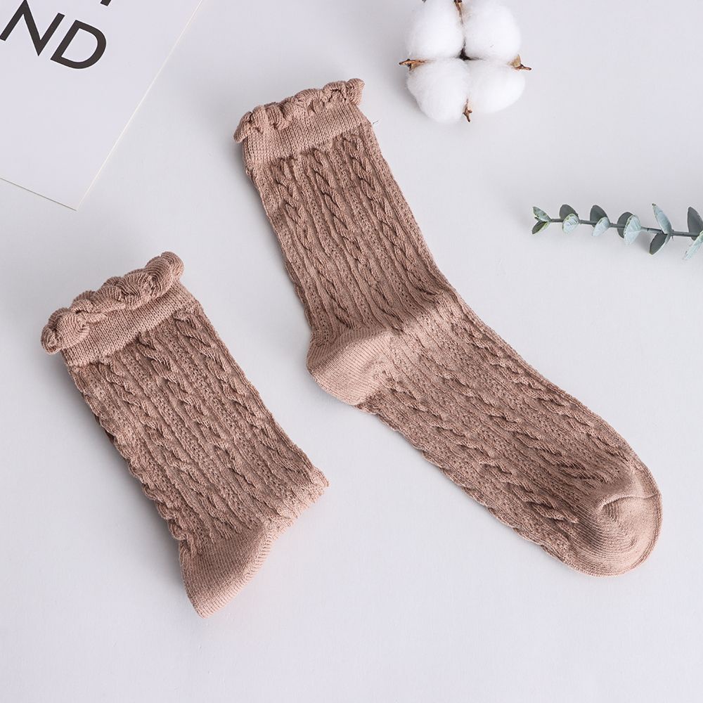 Vớ Cotton Dài Phối Ren Màu Trắng / Đen Đơn Giản Thoáng Khí Phong Cách Lolita Dành Cho Nữ Mihan1