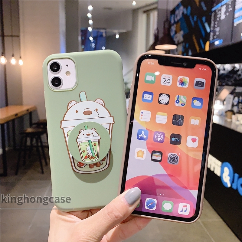 Ốp điện thoại mềm họa tiết ly trà sữa + giá đỡ cho Realme C3 5i 6 C2 6i 7 5 C11 C12 5S C1 7i C15 C17 6S U1 C3i Narzo 20 PRO 10 10A 20A