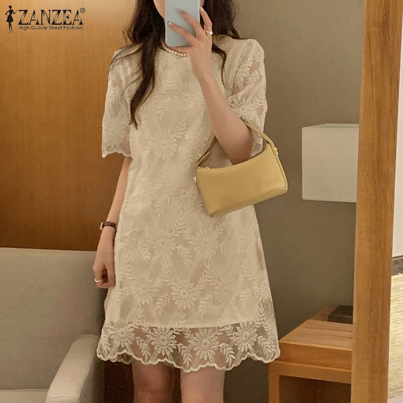 Đầm mini Zanzea hai lớp màu trơn họa tiết hoa vintage thời trang cho nữ