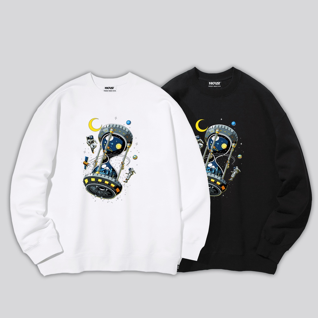 Áo sweater nam nữ local brand NIGUST Hourglass N111 chất liệu nỉ da cá form rộng màu đen trắng Fullbox