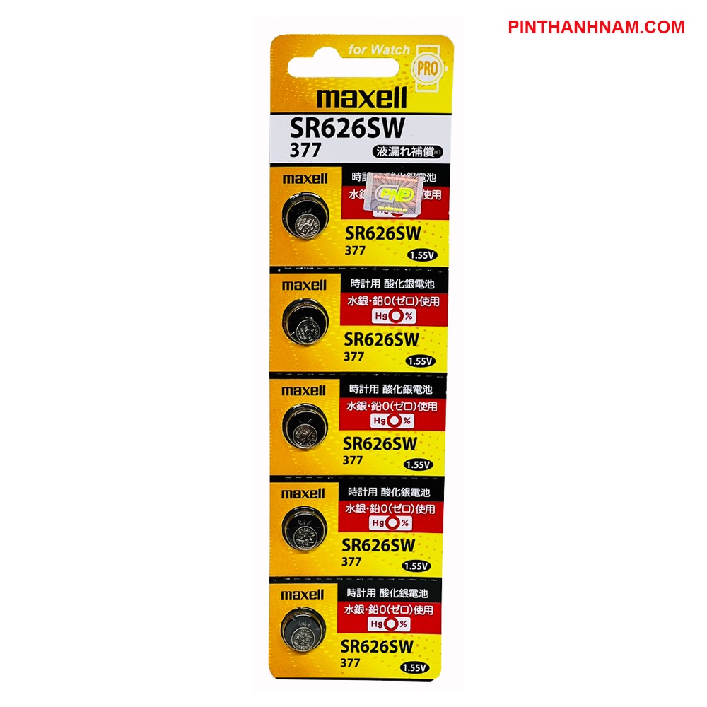 5 viên pin Maxell AG4 / 377 / 377A / SR626SW / LR626 / SR66 / LR66 Silver Oxide 1.55Volt (Made in Japan)