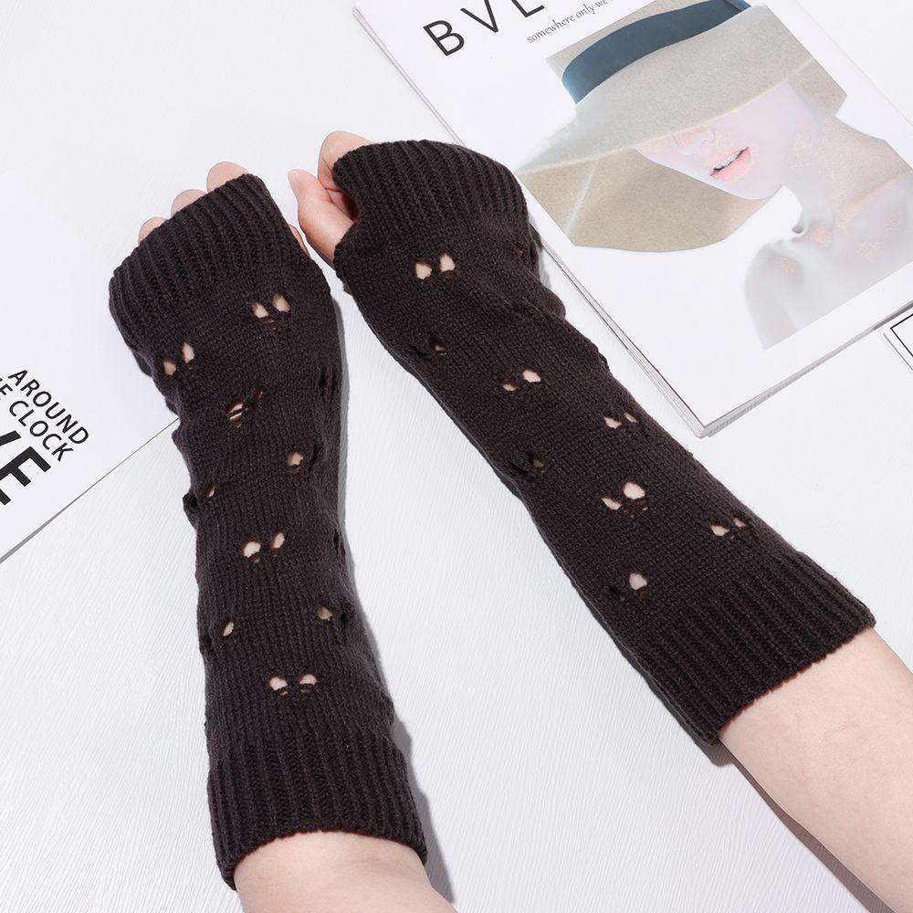 Găng Tay Len Dài Hở Ngón Giữ Ấm Cho Nữ