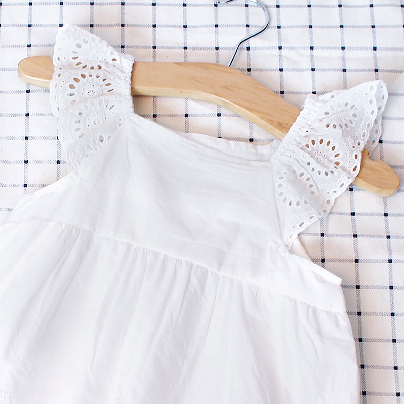 Bộ Áo Liền Quần Tam Giác Thêu Ren Chất Liệu Cotton Thời Trang Mùa Hè Cho Bé Gái