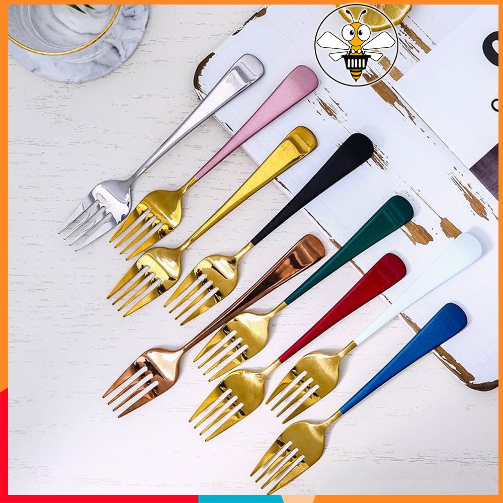 Dĩa inox 304 mạ vàng chuôi nhiều màu đặc sắc được sản xuất theo công nghệ tiên tiến của Nhật Bản Gelife beermart PP