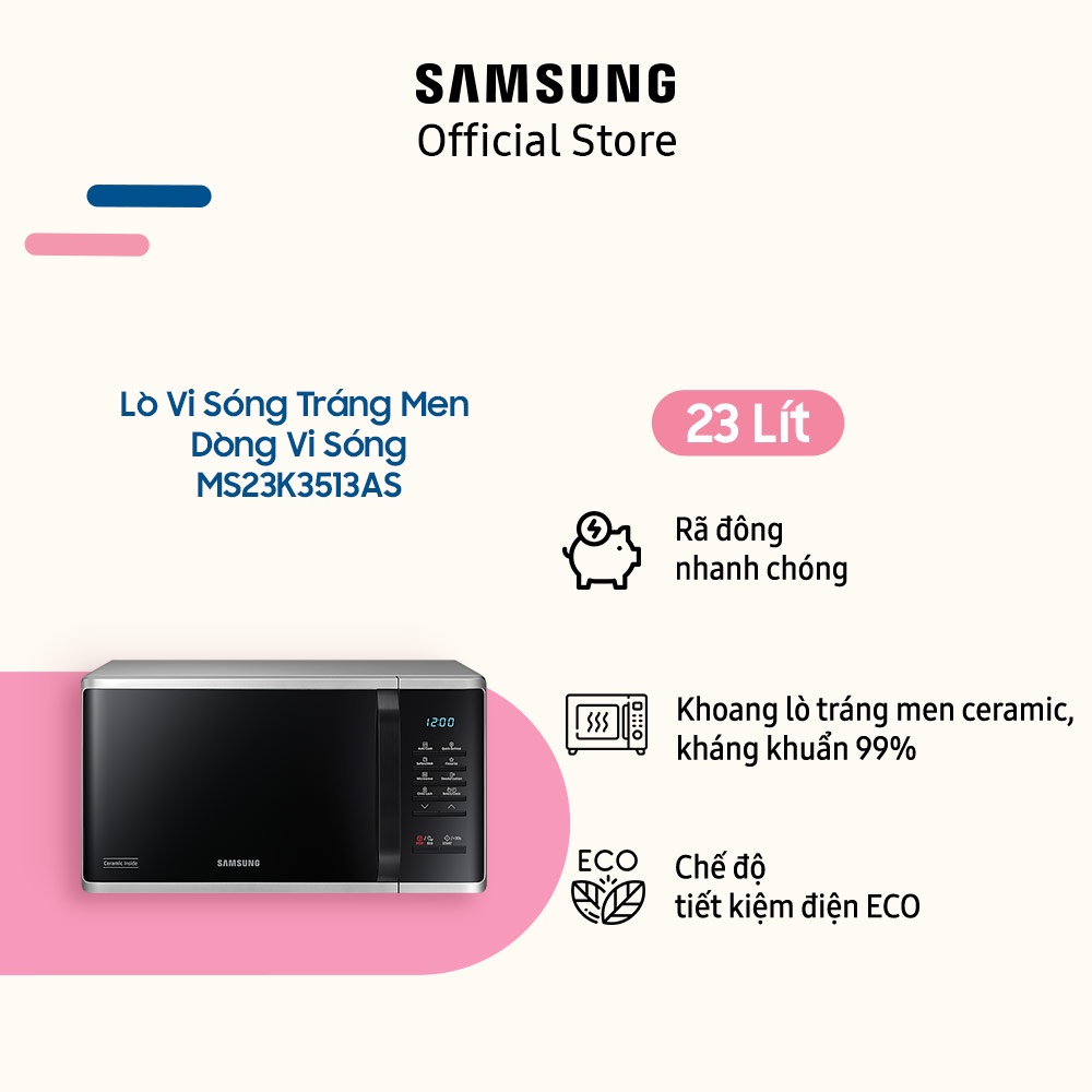 [Mã ELSAM5 giảm 10% đơn 500K] Lò vi sóng Samsung MS23K3513AS 23L 800W