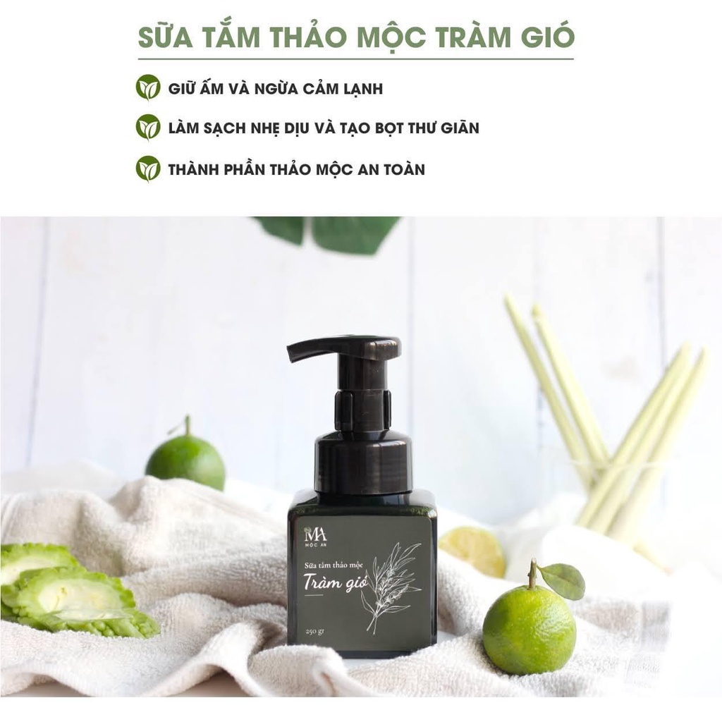 Sữa Tắm Thảo Mộc Tinh Dầu Tràm Gió Mộc An Chiết Xuất Tự Nhiên, Kháng Khuẩn Tốt Ngừa Cảm Lạnh 251g