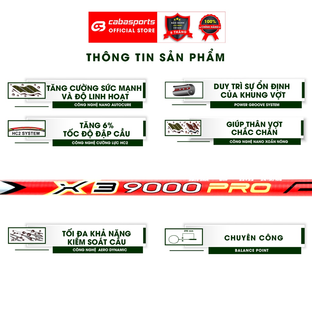 Vợt cầu lông ProKennex X3 9000 Pro carbon cao cấp chính hãng chuyên công mạnh mẽ Bảo hành 9 tháng
