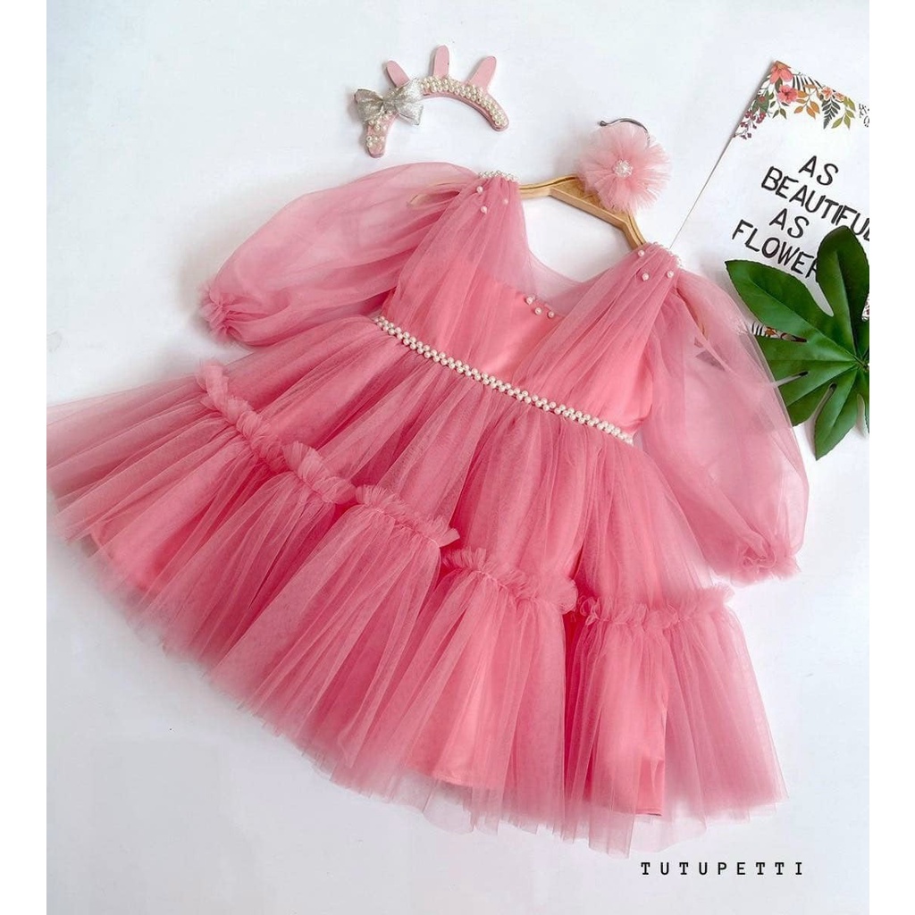 Đầm công chúa Tutupetti màu hồng ngọc - tay dài