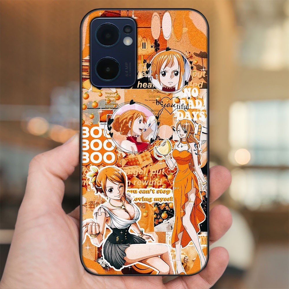 Ốp lưng Oppo Reno 7 5G viền đen in hình Nami One Piece Đảo Hải Tặc