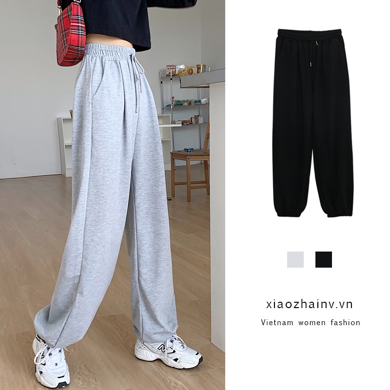 Xiaozhainv Quần Thể Thao Nữ Lưng Cao Dáng Rộng Màu Xám | BigBuy360 - bigbuy360.vn