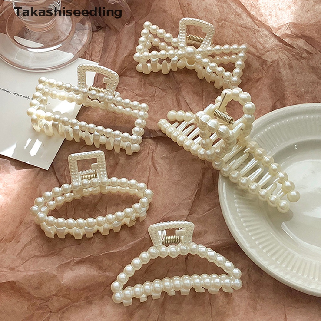 (Takashiseedling) Kẹp Tóc Hình Học Lớn Đính Ngọc Trai Thanh Lịch Khí Chất Hàn Quốc Bán Chạy