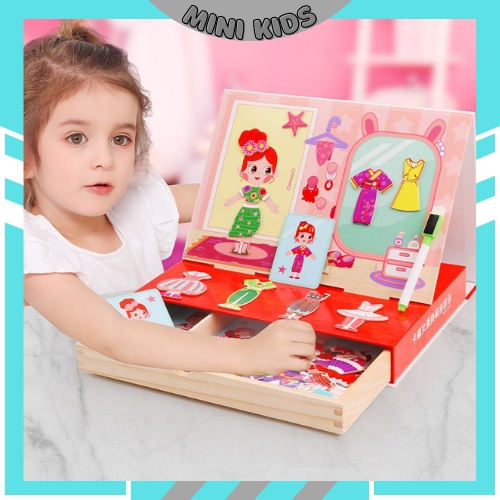 Bộ đồ chơi trí tuệ xếp hình nam châm bằng gỗ cho bé, đồ chơi thiết kế thời trang