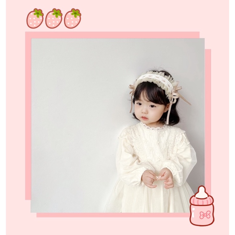 Bờm cài phong cách lolita kiểu voan xếp ly đính nơ 2 bên