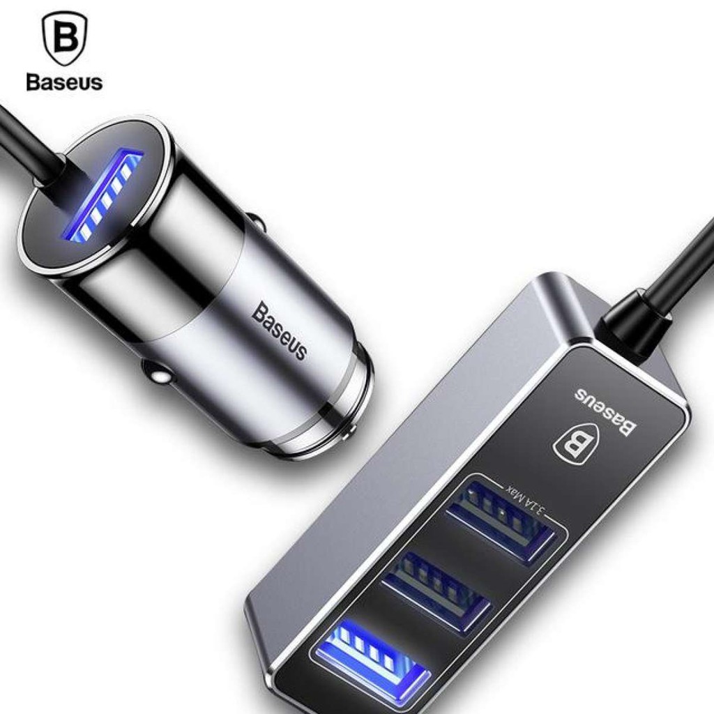 Bộ Sạc Thông Minh Trên Xe Hơi, Ô Tô 1 Cổng Usb Và 3 Cổng USB Kéo Dài Công Xuất 5,5A Thương Hiệu Baseus