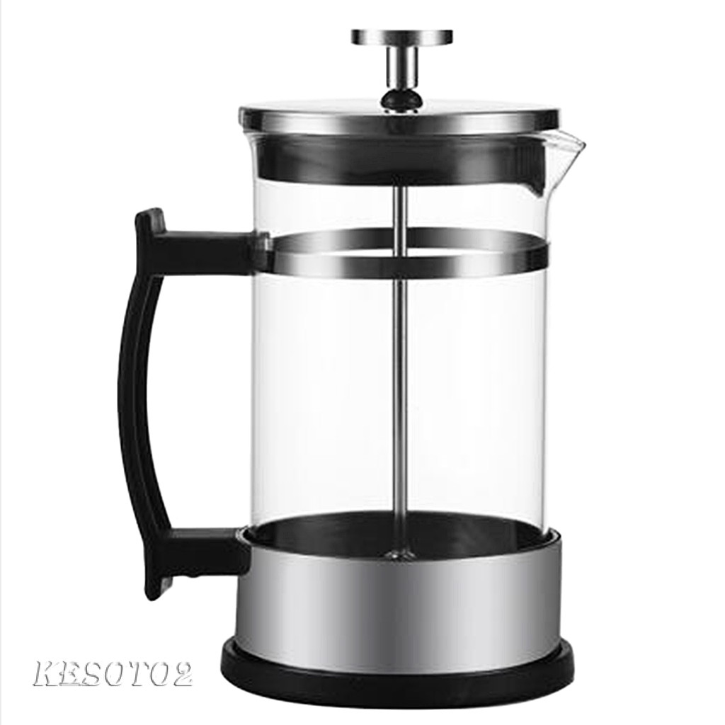 Stainless Glass French Press Cafetiere Coffee Maker 350ml/12oz Silver 1-2Cup