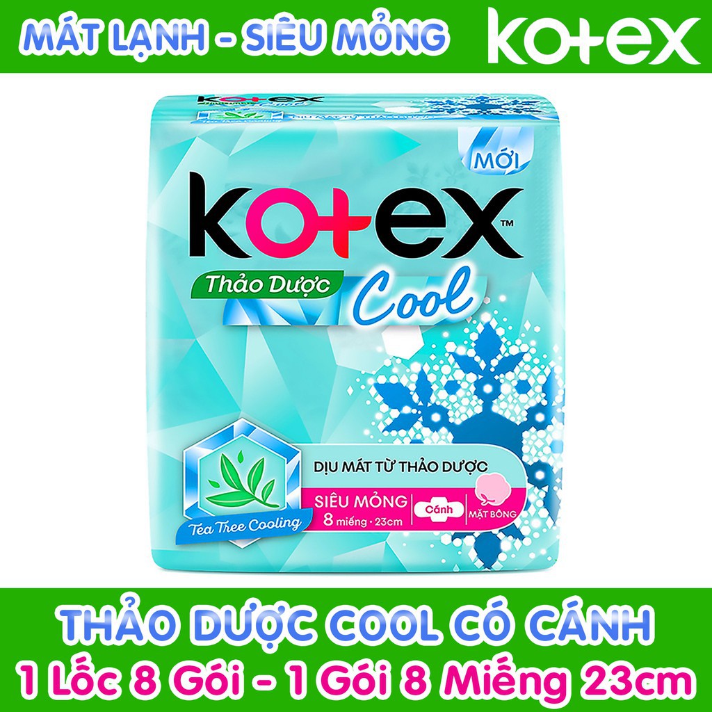 8 gói Băng vệ sinh Kotex thảo dược max cool siêu mỏng cánh gói 8 miếng tặng thẻ cào