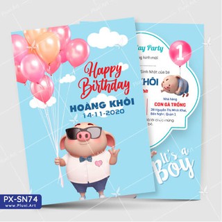 Thiệp thôi nôi –  Sinh nhật bé tuổi Heo Pluxi (PX_SN74)