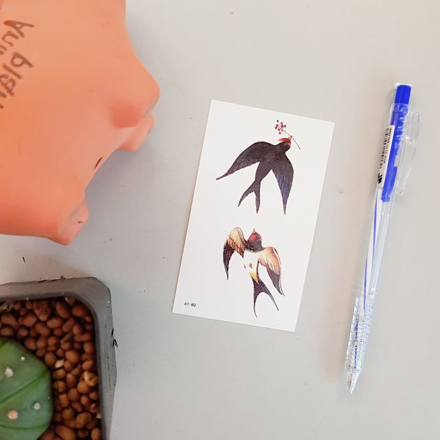 Hình xăm dán tatoo động vật - chim én mùa xuân sn16. Xăm dán tatoo mini tạm thời, size <10x6cm