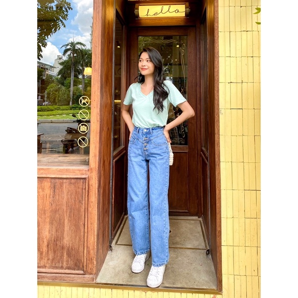 Quần jeans suông 4 nút gài MIEU - JMR06