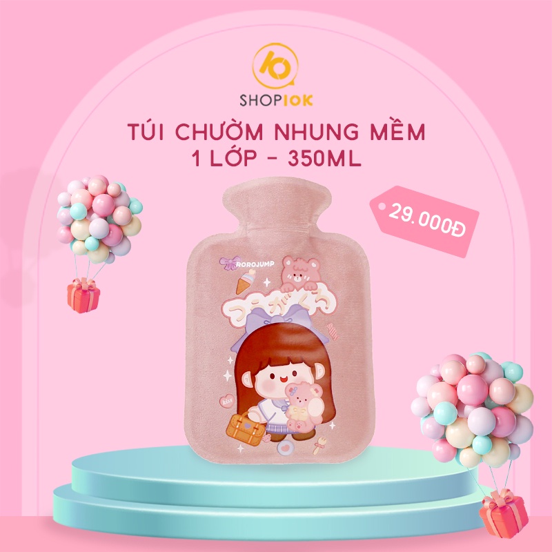 Túi chườm nóng lạnh nhung mềm SHOP10K giảm đau bụng kinh, túi chườm giữ ấm hạ sốt 400ml SP004163