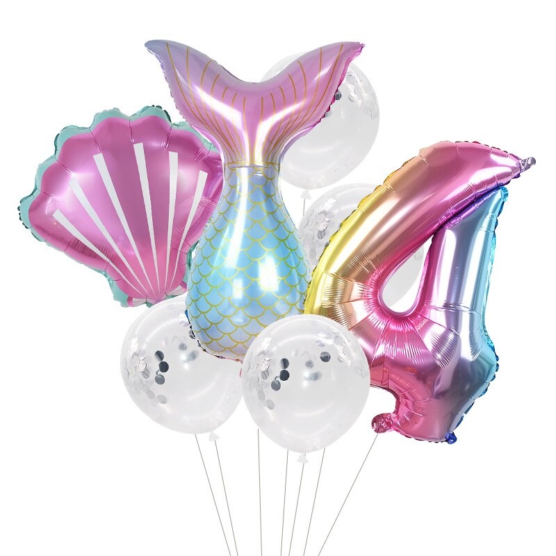 Set 7 Bong Bóng Lá Nhôm 32 inch Hình Nàng Tiên Cá Trang Trí Tiệc