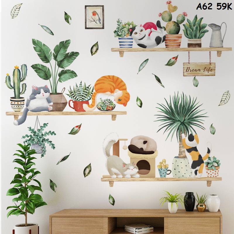 Decal dán tường Kệ cây A62 - Decal dán tường Hàn Quốc