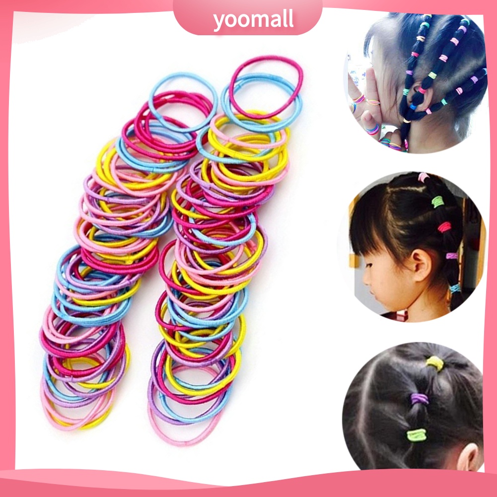 Set 100 Dây Buộc Tóc Co Giãn Màu Trơn Cho Bé