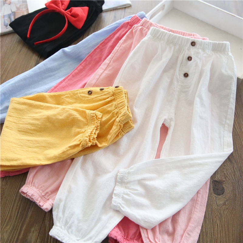 Quần Cotton Lanh Ống Rộng Chống Muỗi Phong Cách Mùa Xuân Hè Phong Cách Mới Hàn Quốc Thời Trang Cho Bé Gái