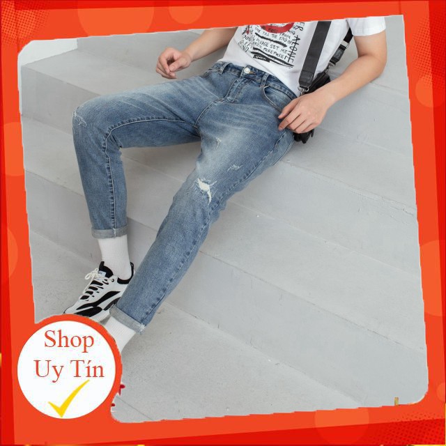 Quần jean nam 360 BOUTIQUE quần bò rách dáng dài - QJDTK017 Liên hệ mua hàng 084.209.1989