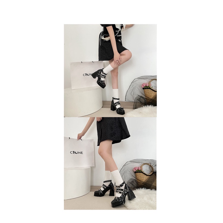Giày Da Cao Gót Dày Dặn Phong Cách Thời Trang lolita Dành Cho Nữ y2k